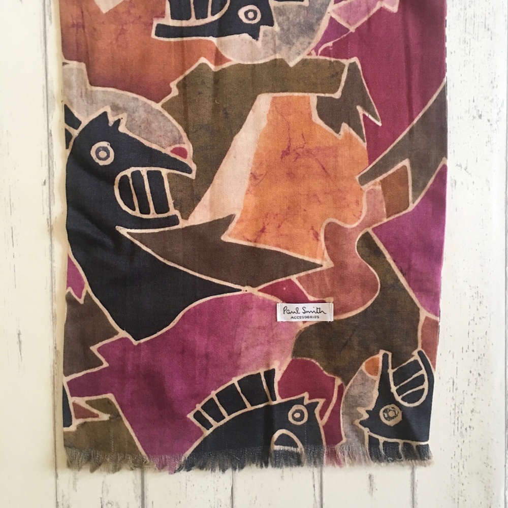 Paul Smith Wool Scarf - Abstract Horse / Knight / Chess Pieces - wine, neutral - Picture 6 of 7
